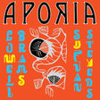 Book cover of 'Aporia' with stylized text and abstract designs on an orange background