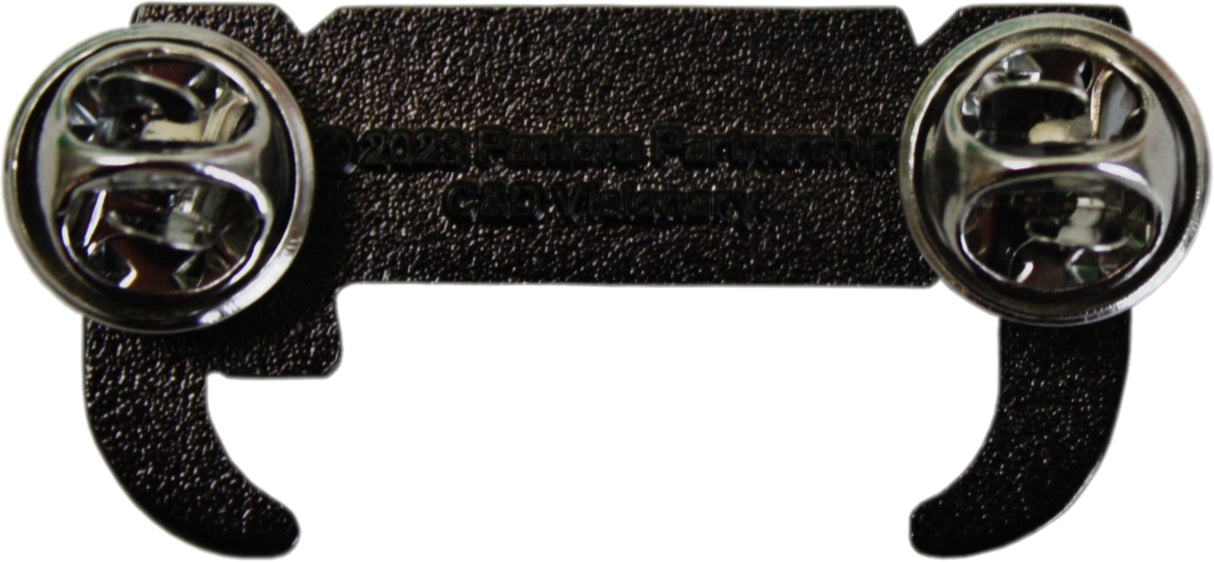 A black textured metal mounting bracket with two circular chrome silver end caps, shown against a plain white background.