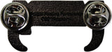 A black textured metal mounting bracket with two circular chrome silver end caps, shown against a plain white background.