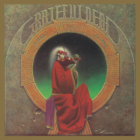 Album cover with a figure in red robes and helmet, sitting on a throne-like structure against a starry sky.