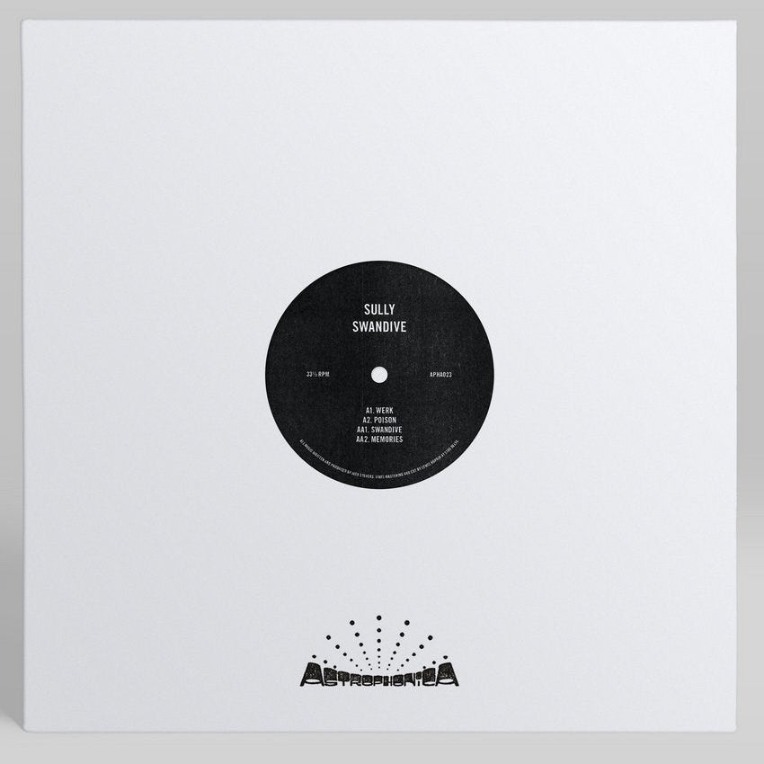 A square white vinyl record sleeve or cover with a black circular label in the center reading 'SULLY SWANDYE' and a black dotted logo near the bottom, photographed against a light gray background.
