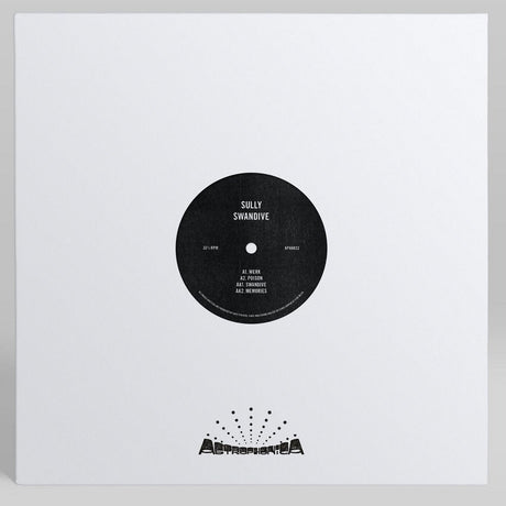 A square white vinyl record sleeve or cover with a black circular label in the center reading 'SULLY SWANDYE' and a black dotted logo near the bottom, photographed against a light gray background.