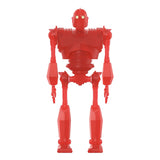A red humanoid robot figure with a blocky, geometric design and small yellow eyes, standing against a plain white background.