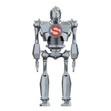 Metallic robot figure with a red 'S' logo on a white background