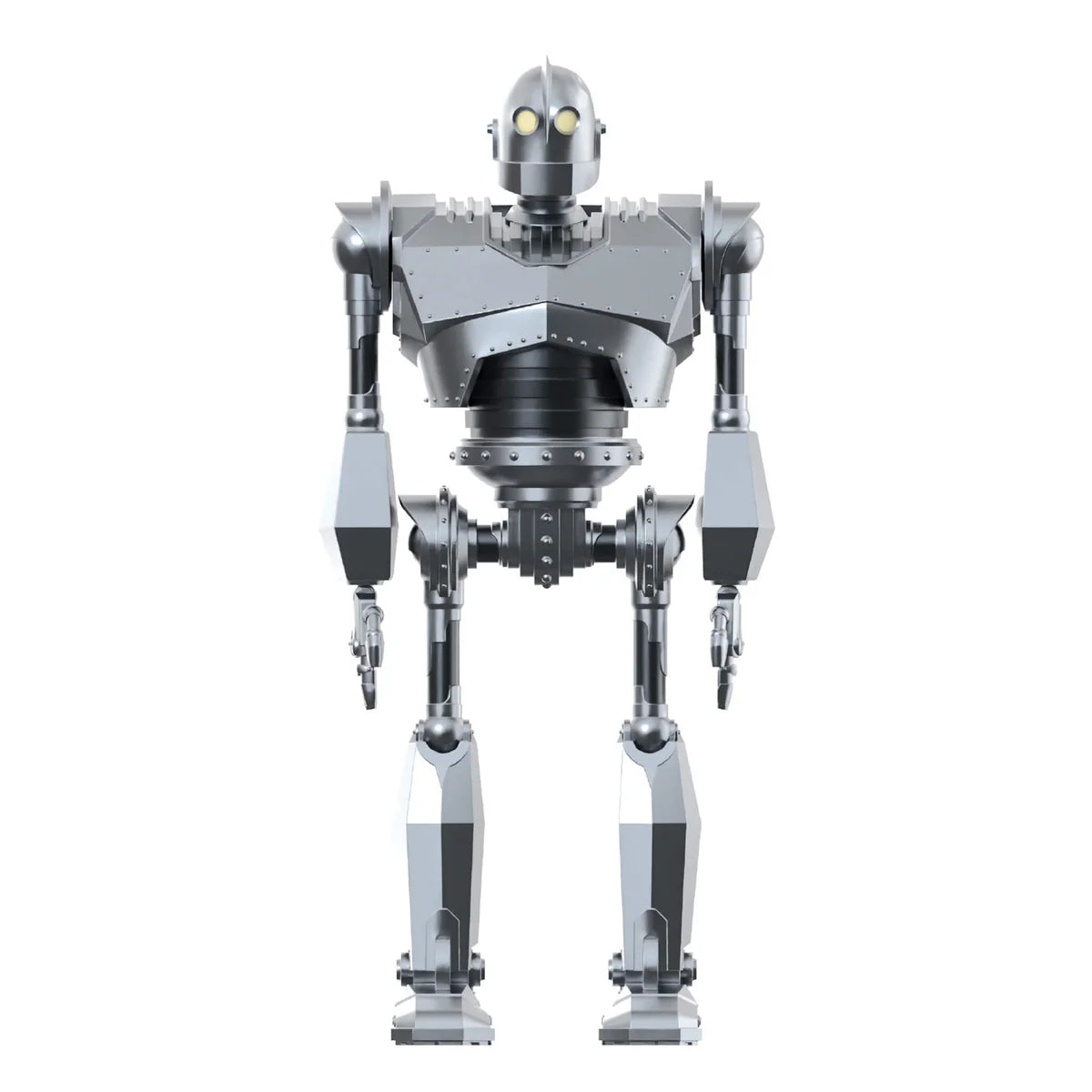 Metallic robot figure on a white background