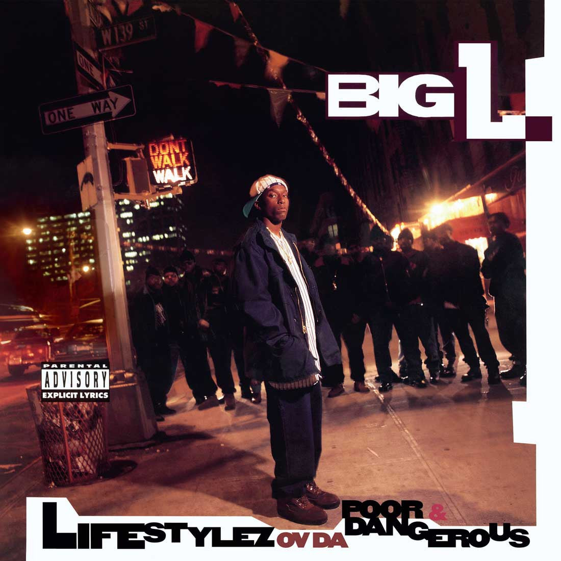 Album cover for 'Lifestylez ov da Poor & Dangerous' by Big L with a street scene and crowd.