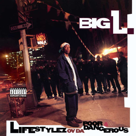 Album cover for 'Lifestylez ov da Poor & Dangerous' by Big L with a street scene and crowd.