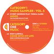 Orange vinyl record label for Category One Music Sampler Vol. 5 with track details.
