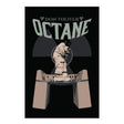 A stylized poster or print featuring the text 'DON TOLIVER OCTANE' above an illustrated figure in a light-colored suit standing on a platform against a black background.