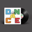Vinyl record with a colorful 'DANCE' cover on a gray background