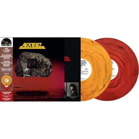 Double vinyl record set with orange and red disc and black rock-themed packaging featuring 'AC/DC' branding.