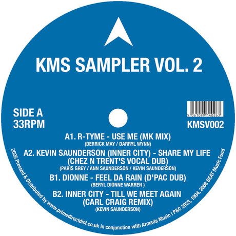 KMS Sampler Vol. 2 vinyl record label with tracklist and branding.