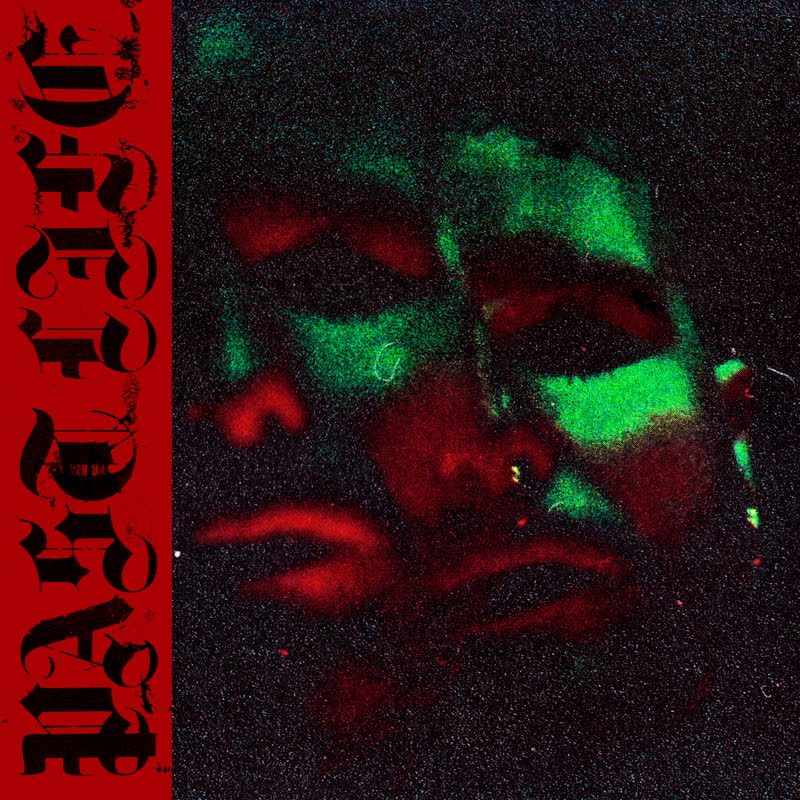 Album cover with a face design in red and green on a black background, featuring the text 'Lazarus'.