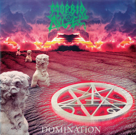 Album cover with statues, pentagram, and 'Morbid Angel' text against a dramatic sky.