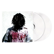 Vinyl record with a cover featuring an artistic depiction of a person with bloodstains on a white background
