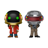 Two character figures with futuristic helmets on a white background