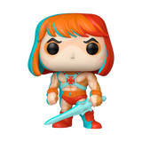 Colorful figurine with red hair and a sword on a white background