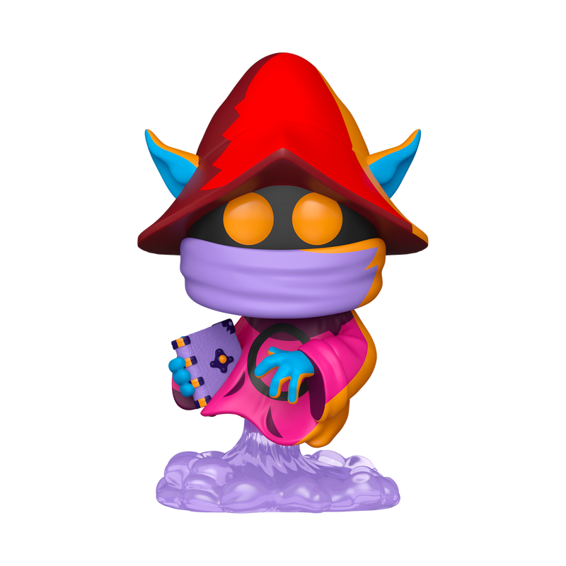 Colorful figurine with a red hat and purple face on a white background
