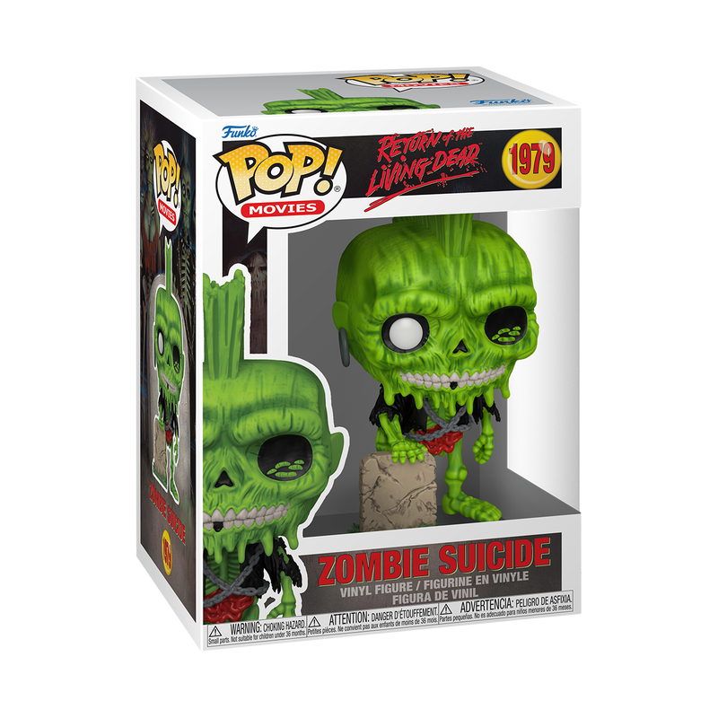 Funko Pop! vinyl figure packaging with green zombie design on a white background