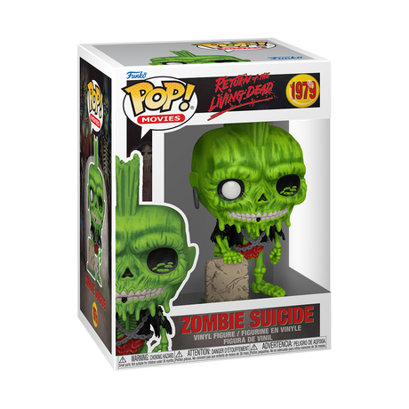 Funko Pop! vinyl figure packaging with green zombie design on a white background