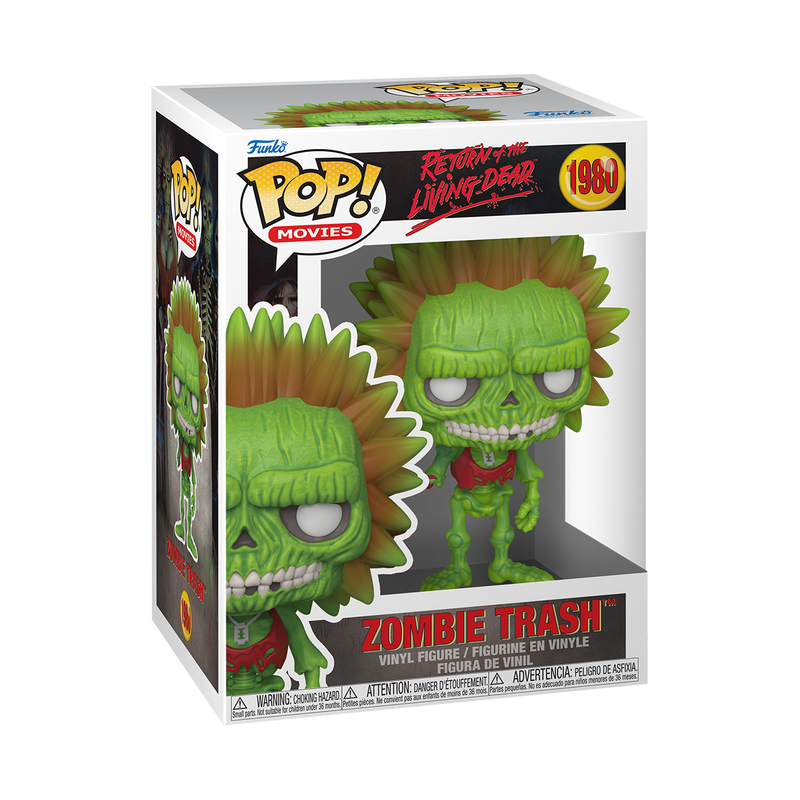 Funko Pop! vinyl figure packaging with green zombie design on a white background