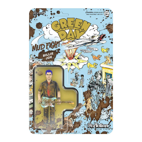 Green Day 'Billie Joe' action figure in its original retro-style blister card packaging, featuring a detailed comic-style illustrated backing card.