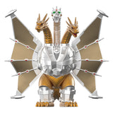 Toy figure of a dragon-like creature with a metallic design on a white background