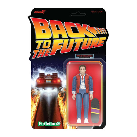 Action figure packaging for 'Back to the Future' with Marty McFly and DeLorean.