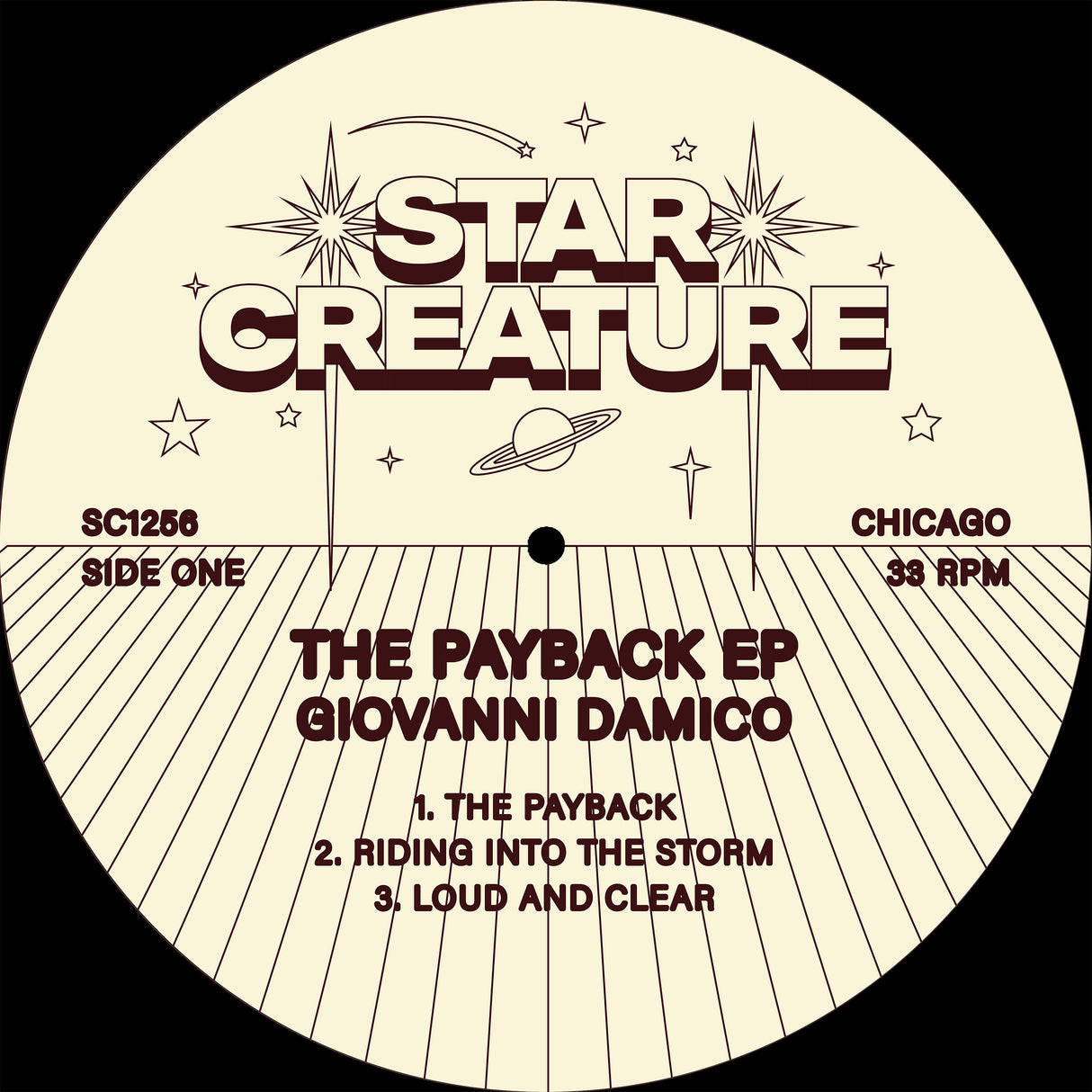 Vinyl record label for 'Star Creature' with text and graphics