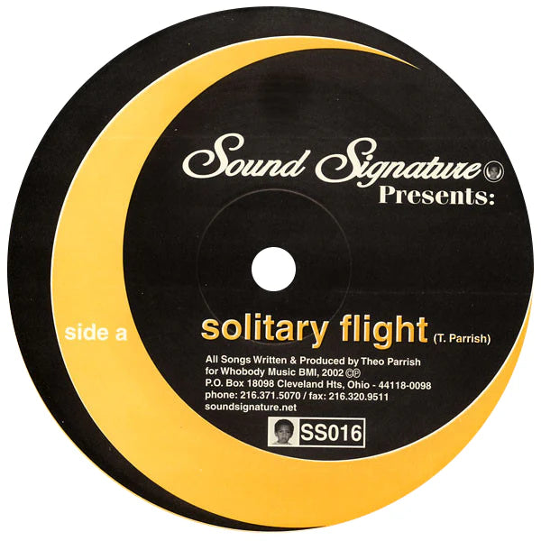 Vinyl record label with 'Sound Signature' branding and track information.