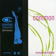 Cover art for the album 'Resurrection' by Common, featuring a silhouette of a person against a black background with the title and Sony Music logo.