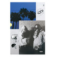 Album cover with palm trees, a moon, and two people in hoodies against a brick wall.