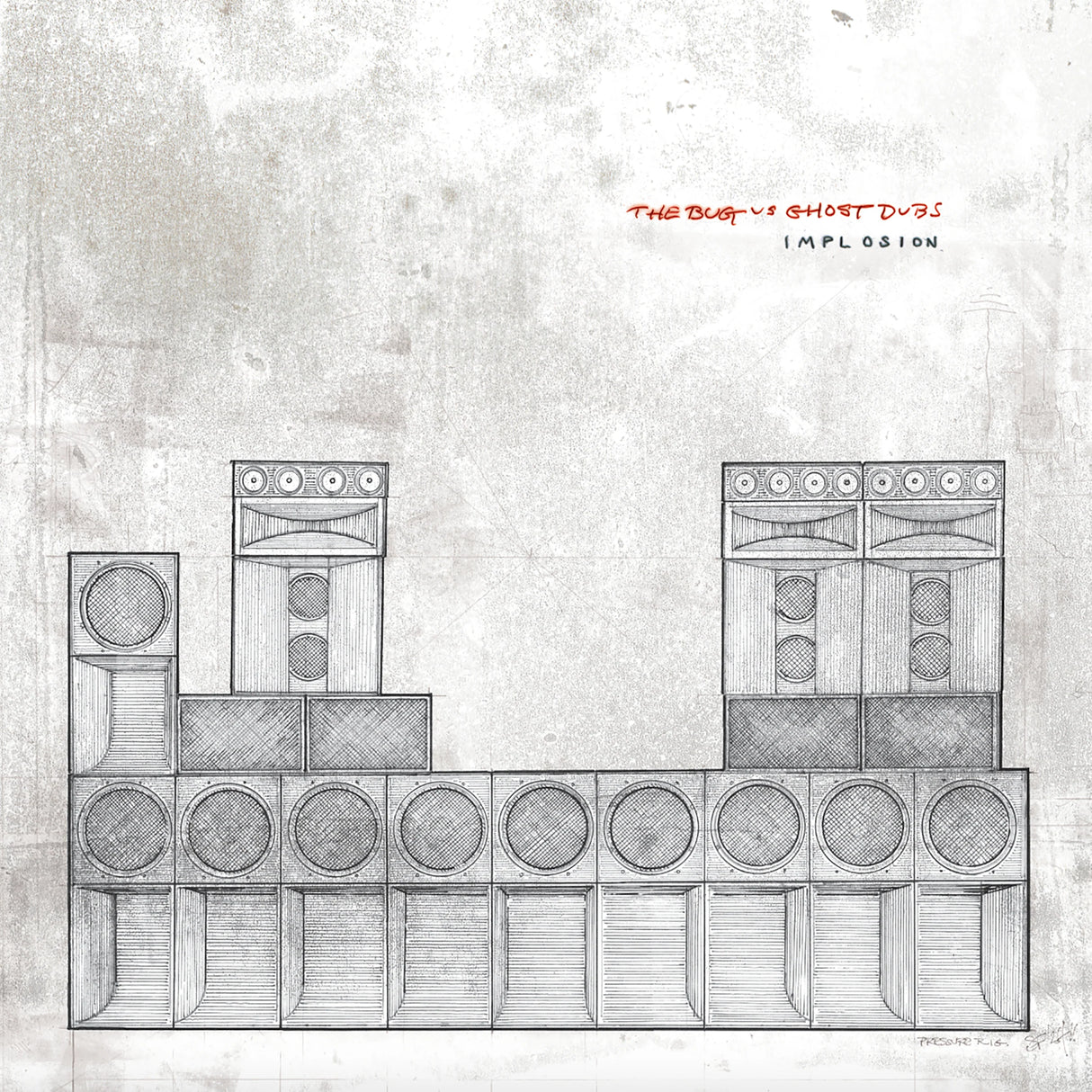 Album cover with speaker design and text on a textured gray background