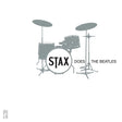 Drum set with 'Stax Does The Beatles' text on a white background