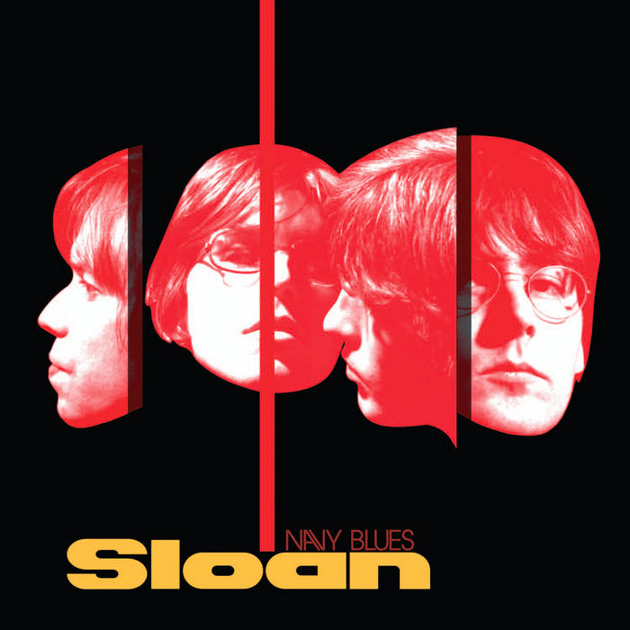 Album cover with red and white portrait of a person, featuring the band 'Sloan' and album title 'Navy Blues'.