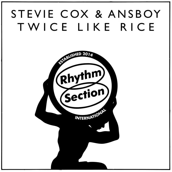 Silhouette holding a circular logo with text 'Rhythm Section International' against a white background.