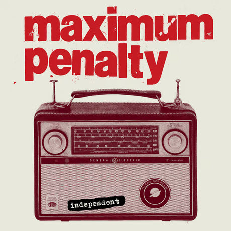Vintage radio with 'maximum penalty' text on a beige background