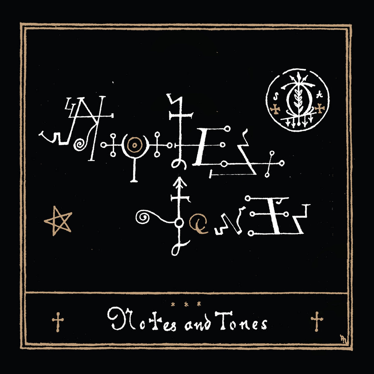 Album cover with abstract symbols and 'Notes and Tones' text on a black background