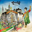 Album cover with a cityscape, people, and a prominent figure in a green outfit with a raised fist.