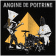 Illustration of two band members playing music with geometric shapes and text above.