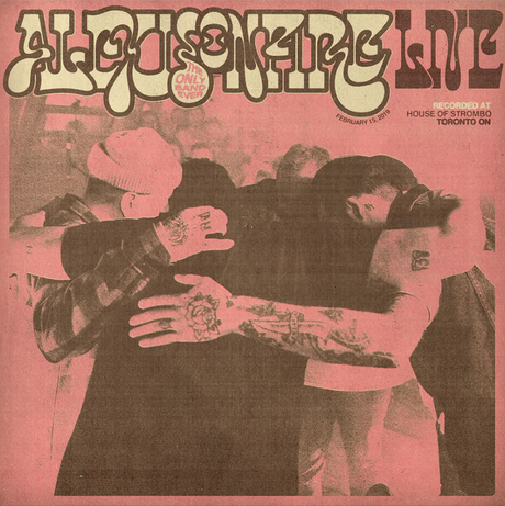 Album cover with two people embracing, featuring text and a pink background.