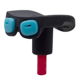 Black cap with two blue nozzles made for ultra wide paint lines. 