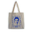 Tote bag with a portrait and 'Bjärk' text on a beige background