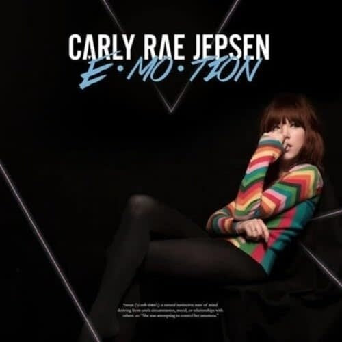 Album cover for 'Emotion' by Carly Rae Jepsen featuring a person in a colorful sweater.