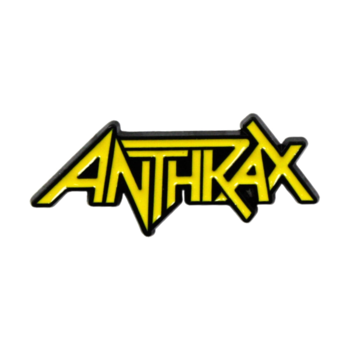 Anthrax logo in yellow and black on a white background