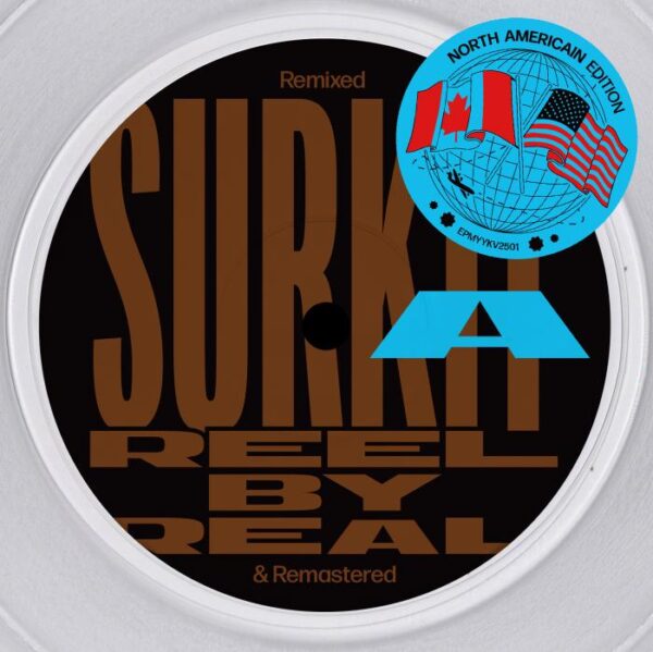 Vinyl record with 'Surk A' album cover featuring text and a logo on a black background.