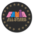 Round black mat with 'Fania All Stars' logo and star decorations on a white background