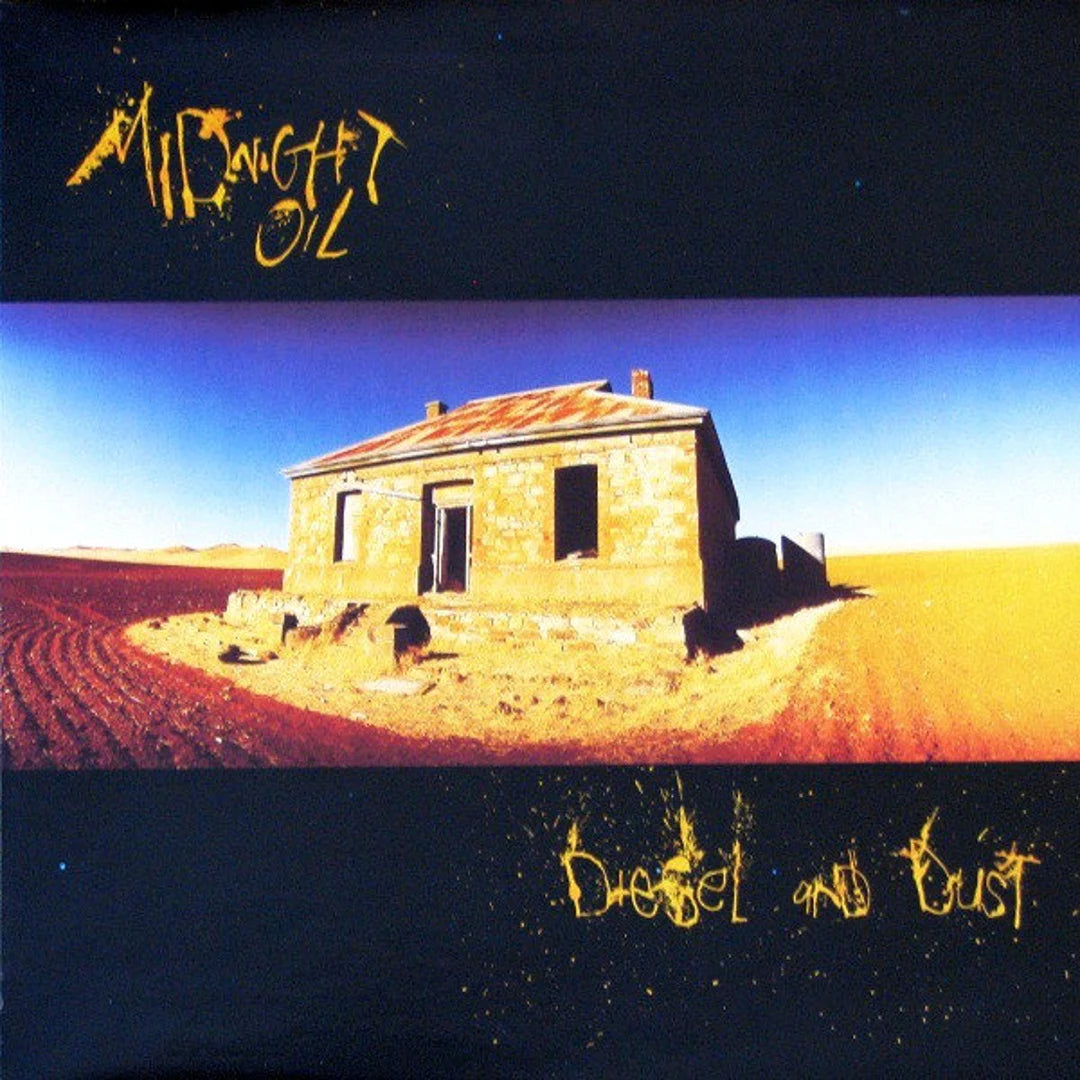 Album cover with a dilapidated house in a field and 'Midnight Oil' branding.