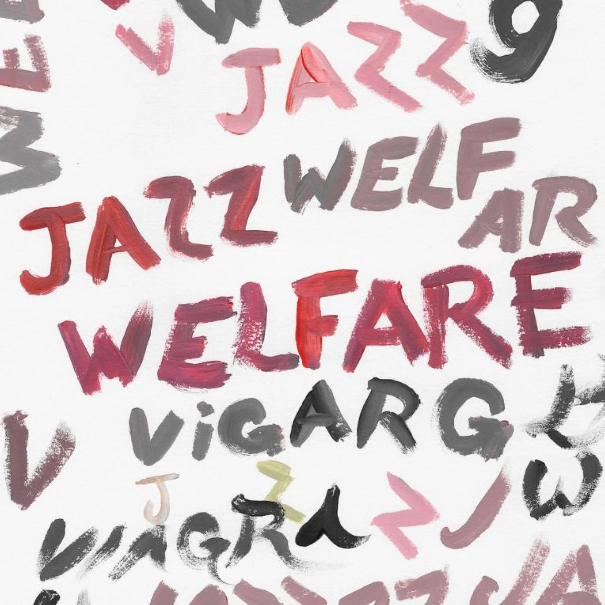 Text collage with various words including 'Jazz Welfare' and 'Vigarg' on a white background.