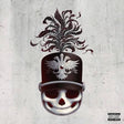 A stylized skull wearing a dark red military-style peaked cap with a silver eagle emblem and a tall dark feather plume, centered on a textured light gray background. A Parental Advisory label appears in the lower right corner.